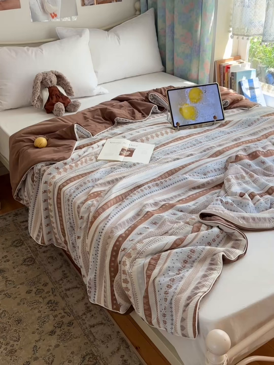 91家纺网 家纺一手货源 找家纺 顾里家纺 2026新款韩系费尔岛风泡泡凉感夏被夏凉被空调被 爱心麋鹿