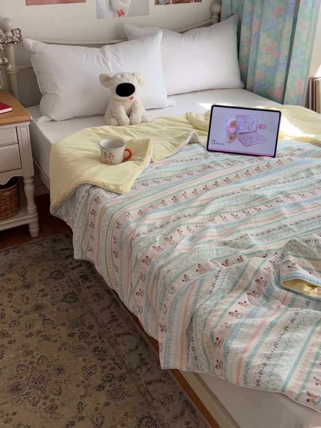 91家纺网 家纺一手货源 找家纺 顾里家纺 2026新款韩系费尔岛风泡泡凉感夏被夏凉被空调被 少女小马
