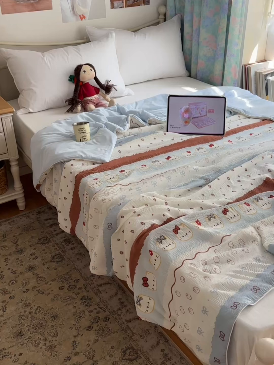 91家纺网 家纺一手货源 找家纺 顾里家纺 2026新款韩系费尔岛风泡泡凉感夏被夏凉被空调被 费尔岛猫猫