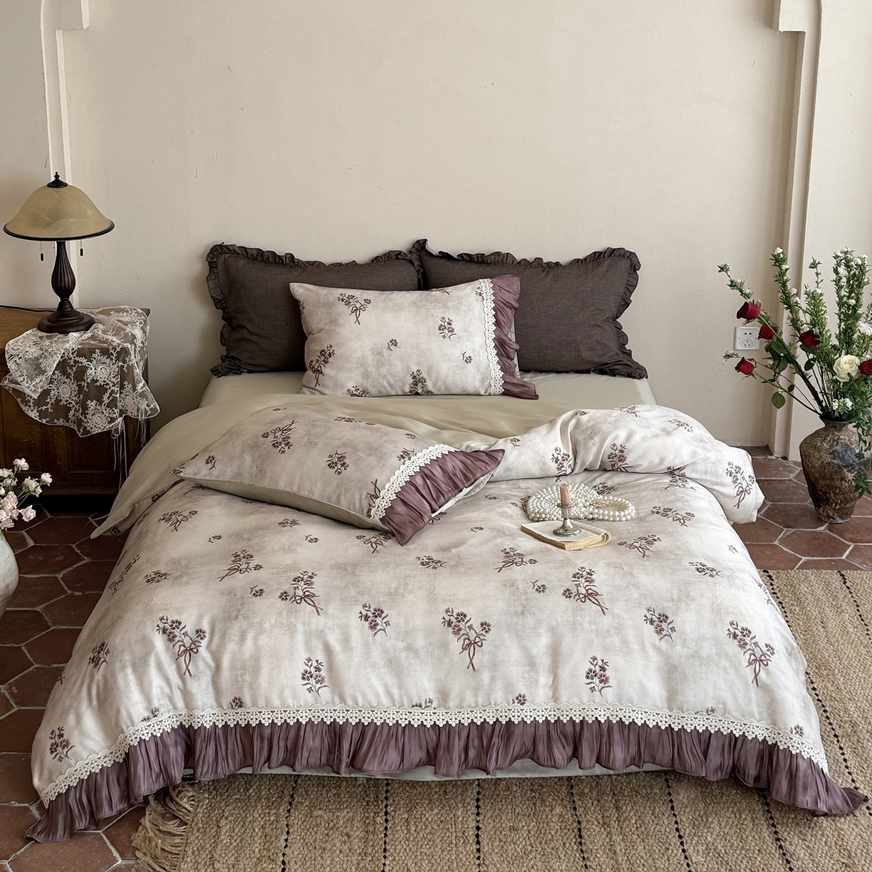 91家纺网 家纺一手货源 找家纺 佳汐蓝家纺 2026新款60支兰精天丝四件套 奶霜可可