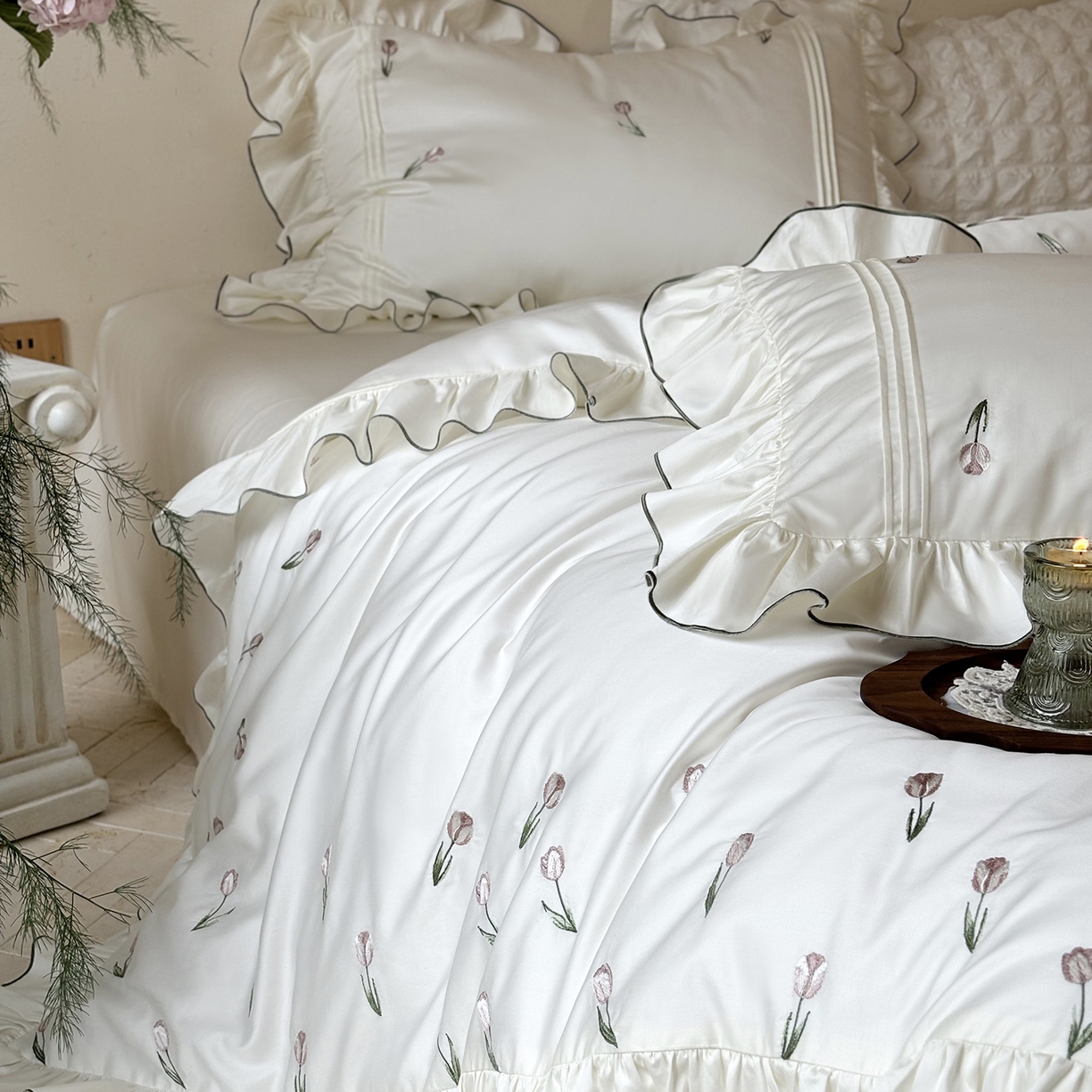 91家纺网 家纺一手货源 找家纺 佳汐蓝家纺 2026新款60支兰精天丝四件套 郁金香