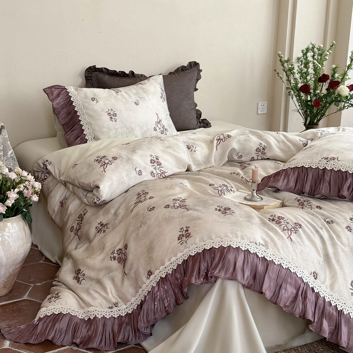 91家纺网 家纺一手货源 找家纺 佳汐蓝家纺 2026新款60支兰精天丝四件套 奶霜可可