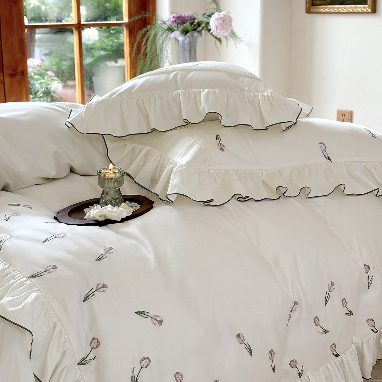 91家纺网 家纺一手货源 找家纺 佳汐蓝家纺 2026新款60支兰精天丝四件套 郁金香