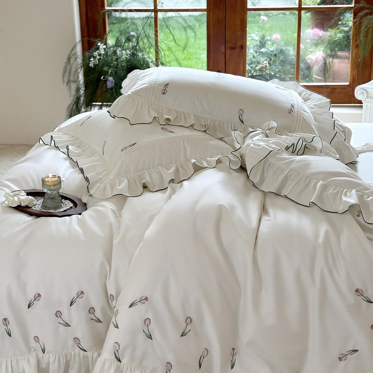 91家纺网 家纺一手货源 找家纺 佳汐蓝家纺 2026新款60支兰精天丝四件套 郁金香