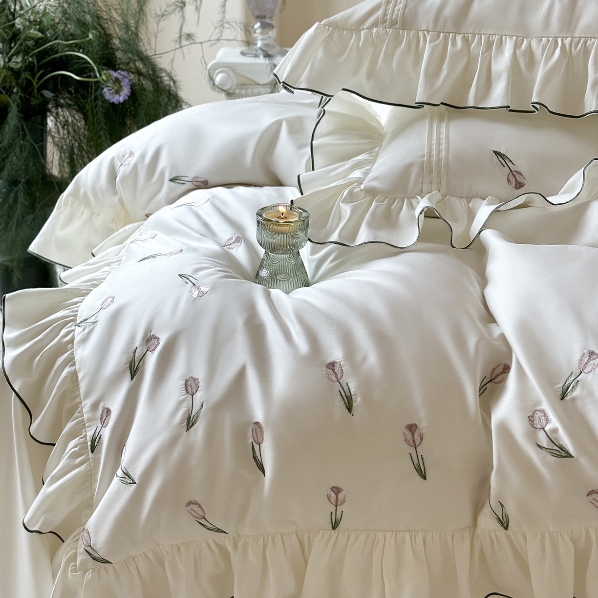 91家纺网 家纺一手货源 找家纺 佳汐蓝家纺 2026新款60支兰精天丝四件套 郁金香