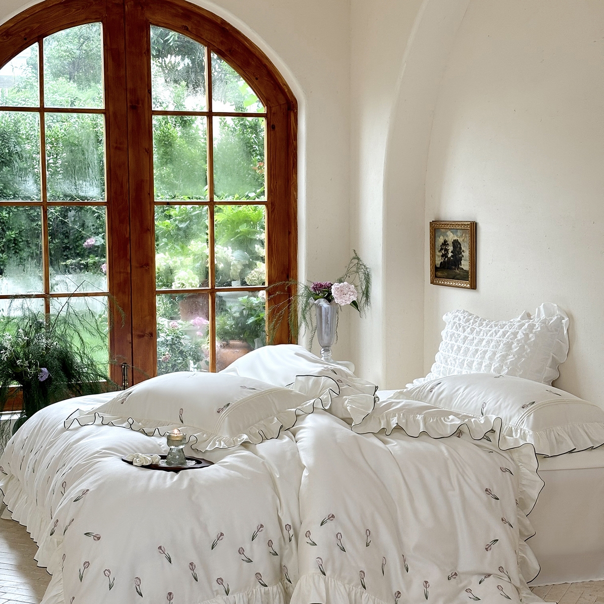 91家纺网 家纺一手货源 找家纺 佳汐蓝家纺 2026新款60支兰精天丝四件套 郁金香