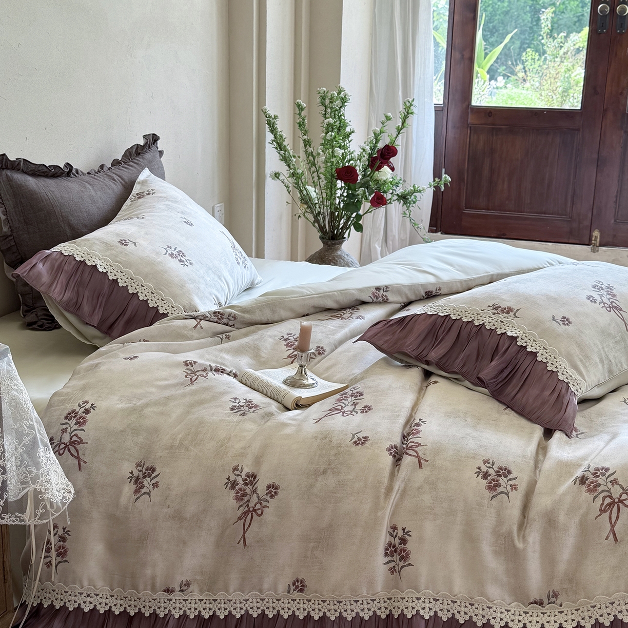 91家纺网 家纺一手货源 找家纺 佳汐蓝家纺 2026新款60支兰精天丝四件套 奶霜可可