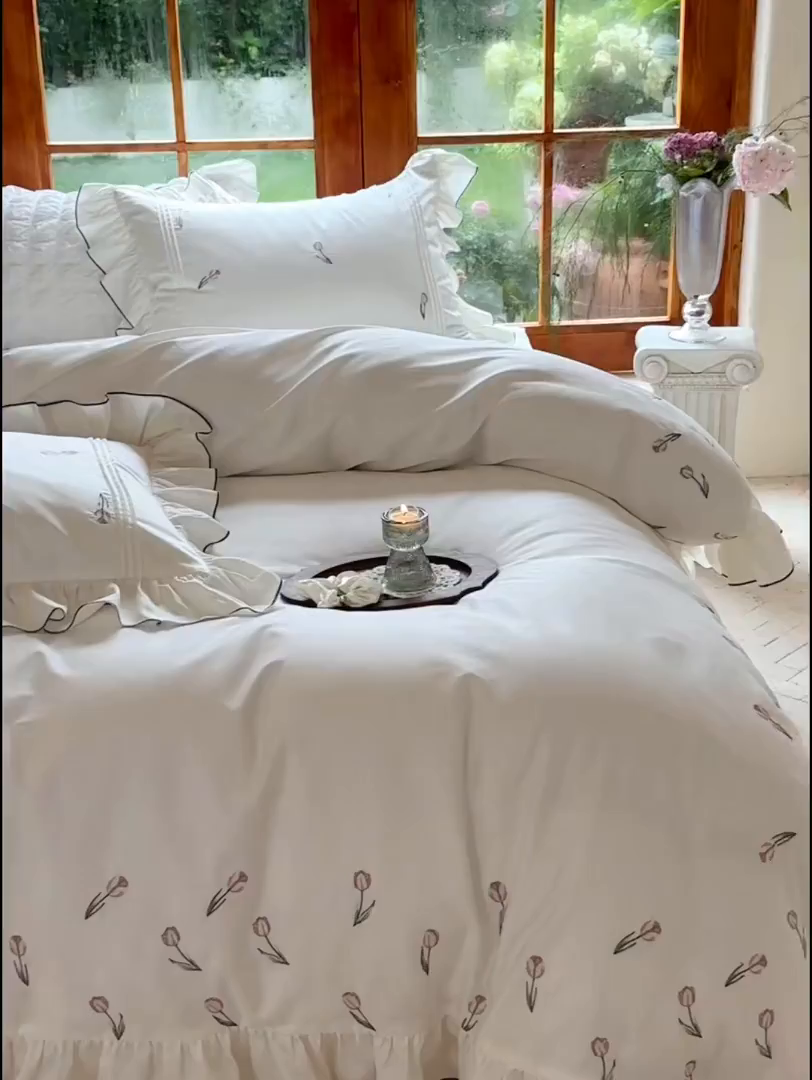 91家纺网 家纺一手货源 找家纺 佳汐蓝家纺 2026新款60支兰精天丝四件套 郁金香