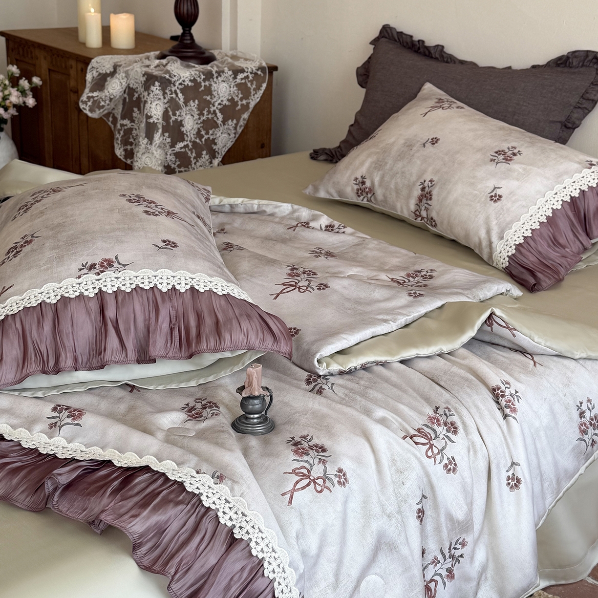 佳汐蓝家纺 2026新款60支兰精天丝夏被四件套 奶霜可可