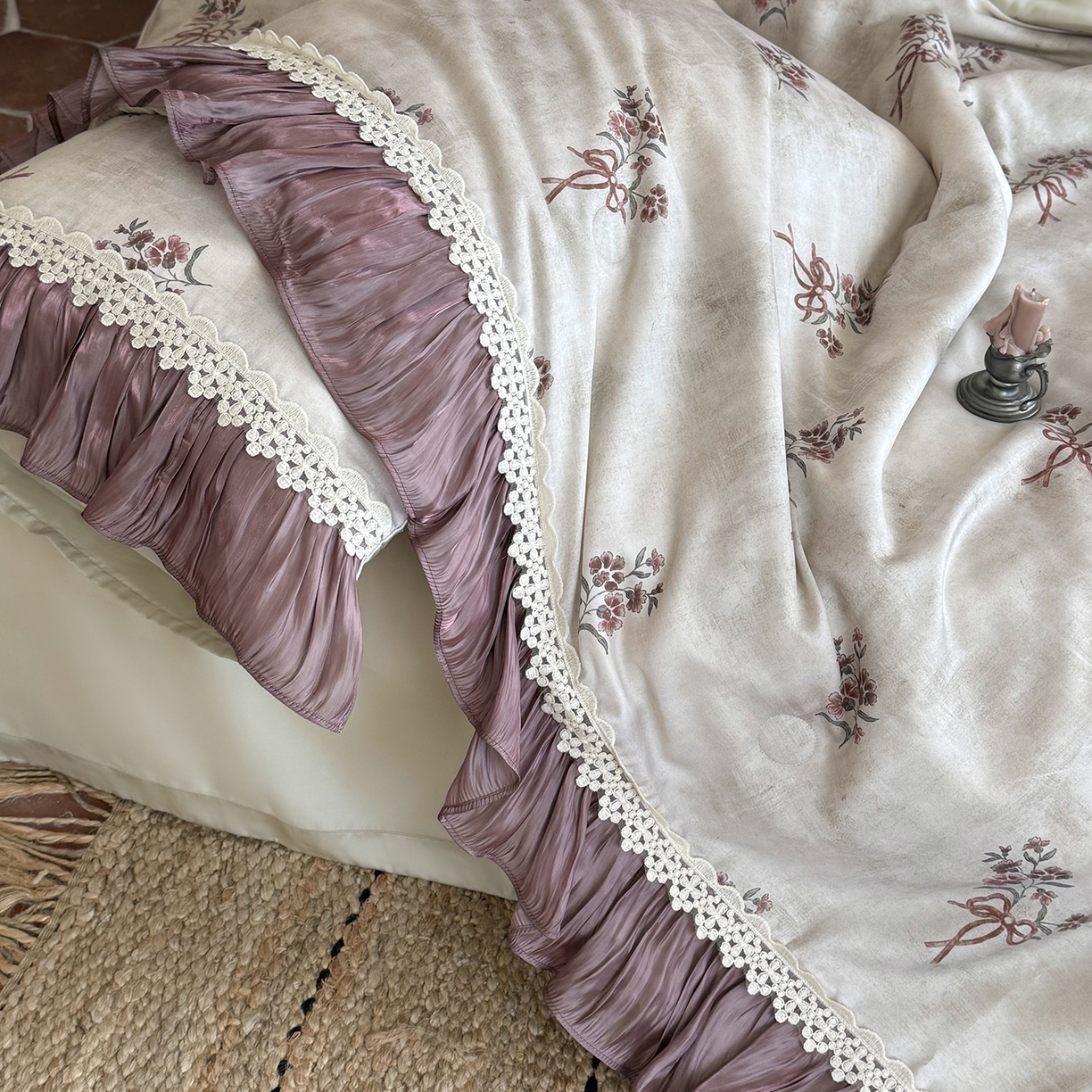 91家纺网 家纺一手货源 找家纺 佳汐蓝家纺 2026新款60支兰精天丝夏被四件套 奶霜可可