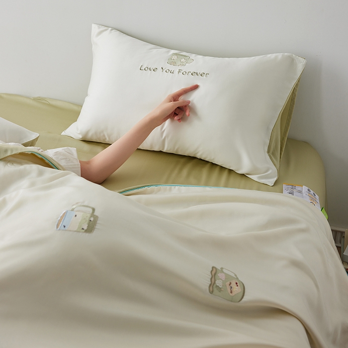 91家纺网 家纺一手货源 找家纺 安莱生活 2026新款50莱赛尔天丝夏被夏凉被空调被四件套嵌绳款 爱一辈子