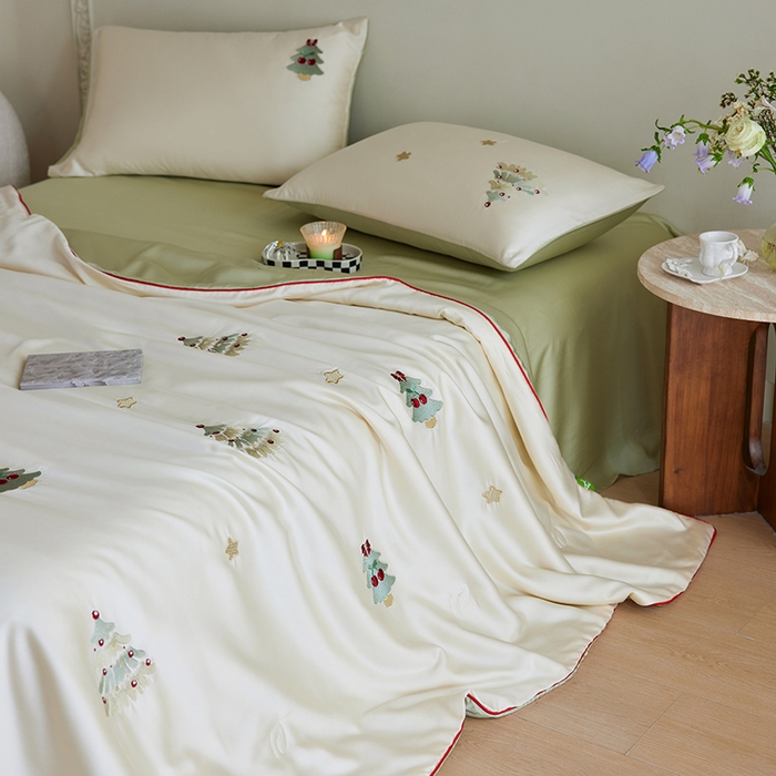 91家纺网 家纺一手货源 找家纺 安莱生活 2026新款50莱赛尔天丝夏被夏凉被空调被四件套嵌绳款 夏日礼物