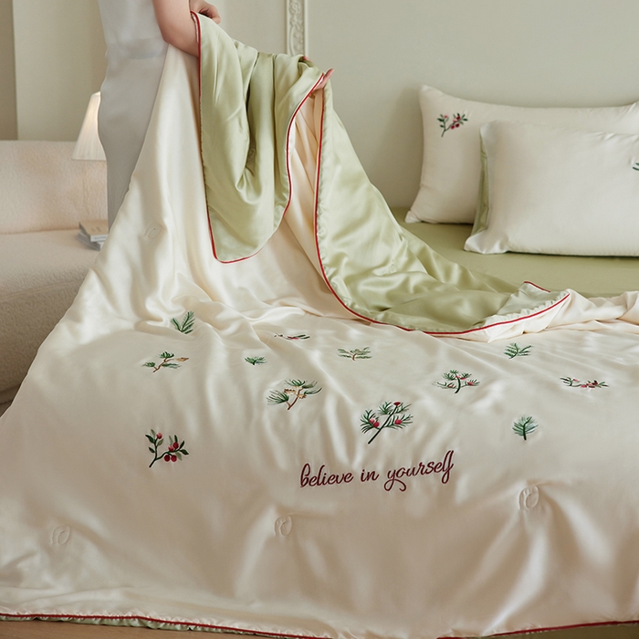 91家纺网 家纺一手货源 找家纺 安莱生活 2026新款50莱赛尔天丝夏被夏凉被空调被四件套嵌绳款 香脂冷杉