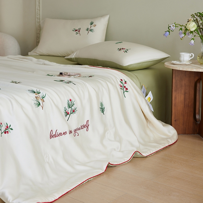 91家纺网 家纺一手货源 找家纺 安莱生活 2026新款50莱赛尔天丝夏被夏凉被空调被四件套嵌绳款 香脂冷杉