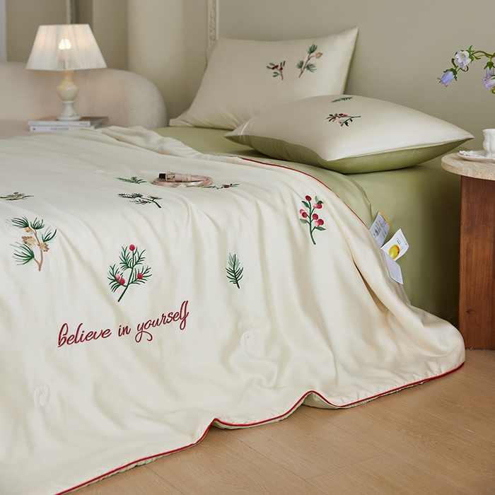 91家纺网 家纺一手货源 找家纺 安莱生活 2026新款50莱赛尔天丝夏被夏凉被空调被四件套嵌绳款 香脂冷杉