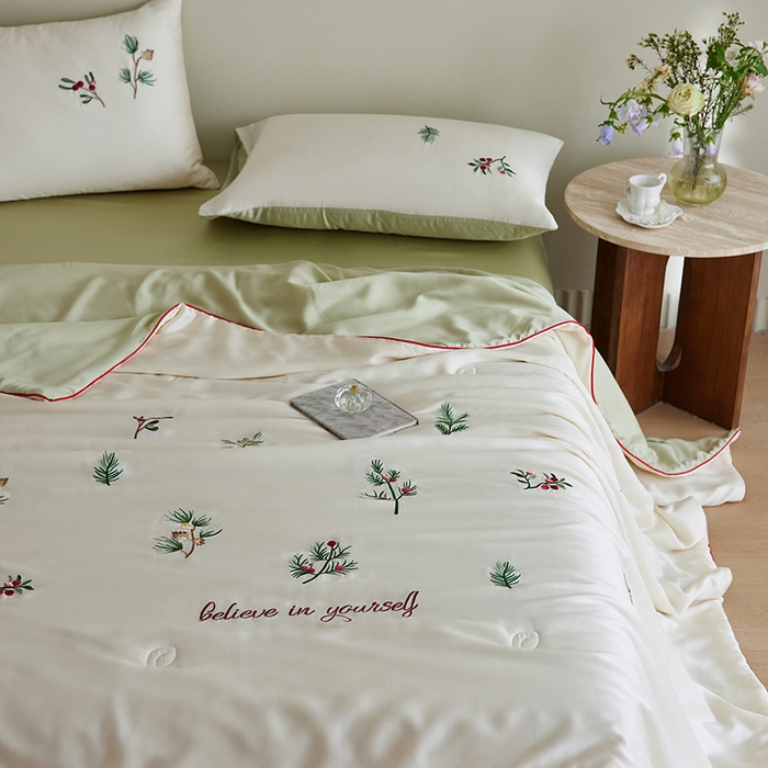 91家纺网 家纺一手货源 找家纺 安莱生活 2026新款50莱赛尔天丝夏被夏凉被空调被四件套嵌绳款 香脂冷杉