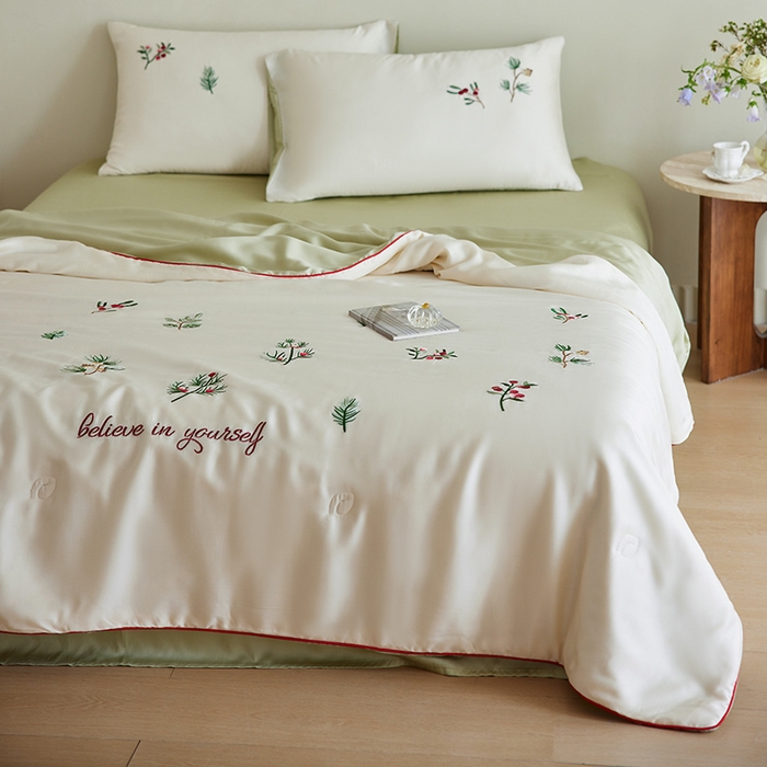 91家纺网 家纺一手货源 找家纺 安莱生活 2026新款50莱赛尔天丝夏被夏凉被空调被四件套嵌绳款 香脂冷杉