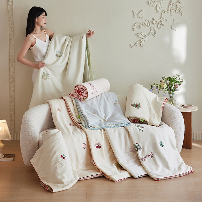 安莱生活 2026新款50莱赛尔天丝夏被夏凉被空调被四件套嵌绳款 组合图仅供参考不可下单