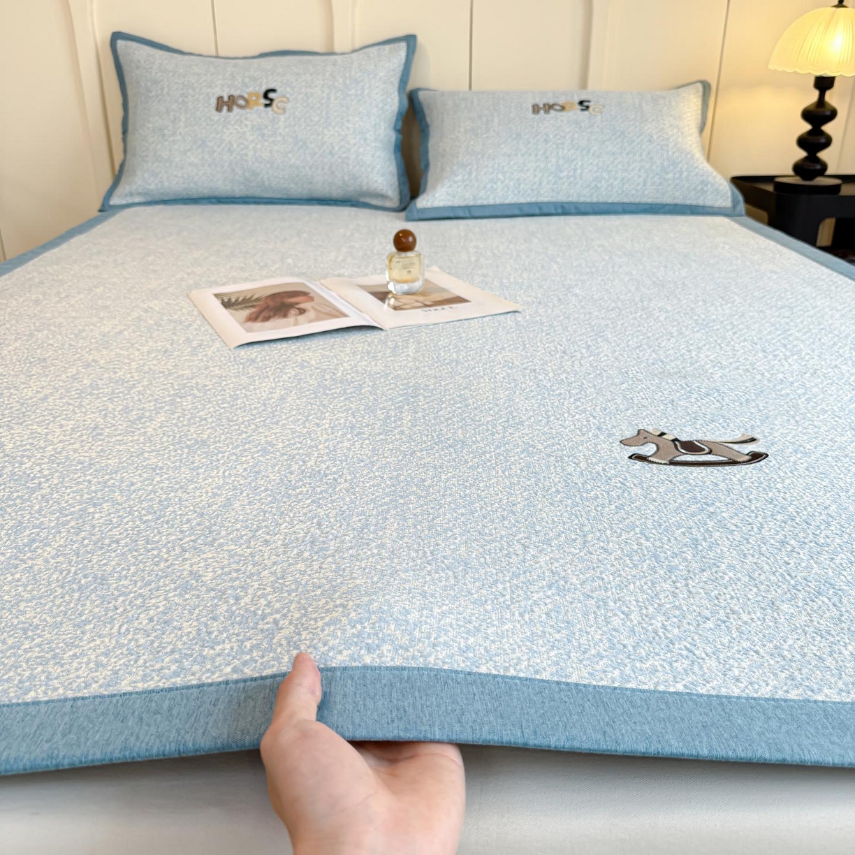 91家纺网 家纺一手货源 找家纺 （总）帅露家纺 2026新款A类PE中分子绣花软凉席席子-慢摇时光