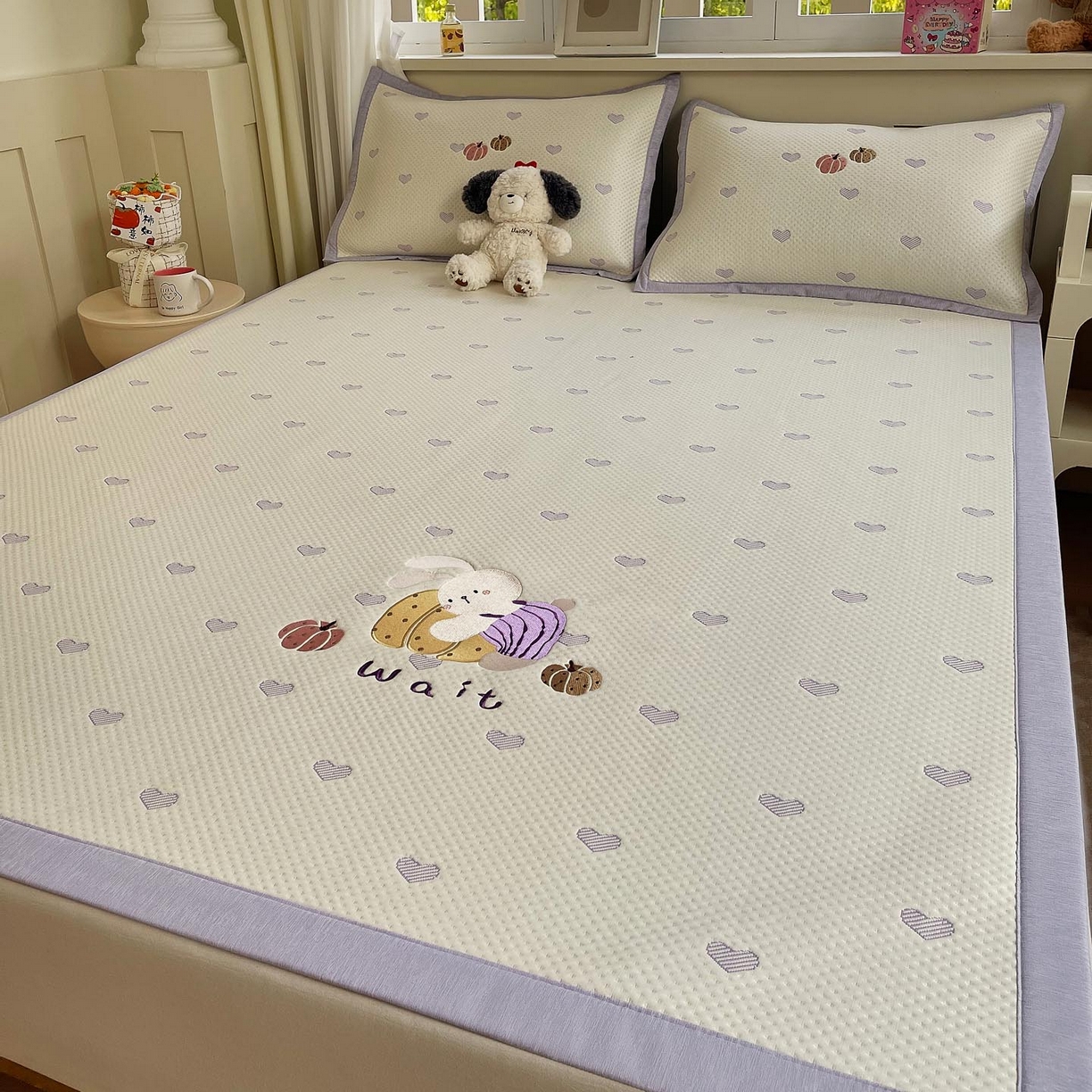 帅露家纺 2026新款A类PE中分子卡通大版绣花软凉席席子 平铺款-懒懒兔