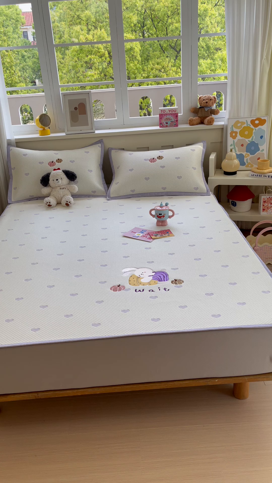 91家纺网 家纺一手货源 找家纺 帅露家纺 2026新款A类PE中分子卡通大版绣花软凉席席子 床笠款-懒懒兔