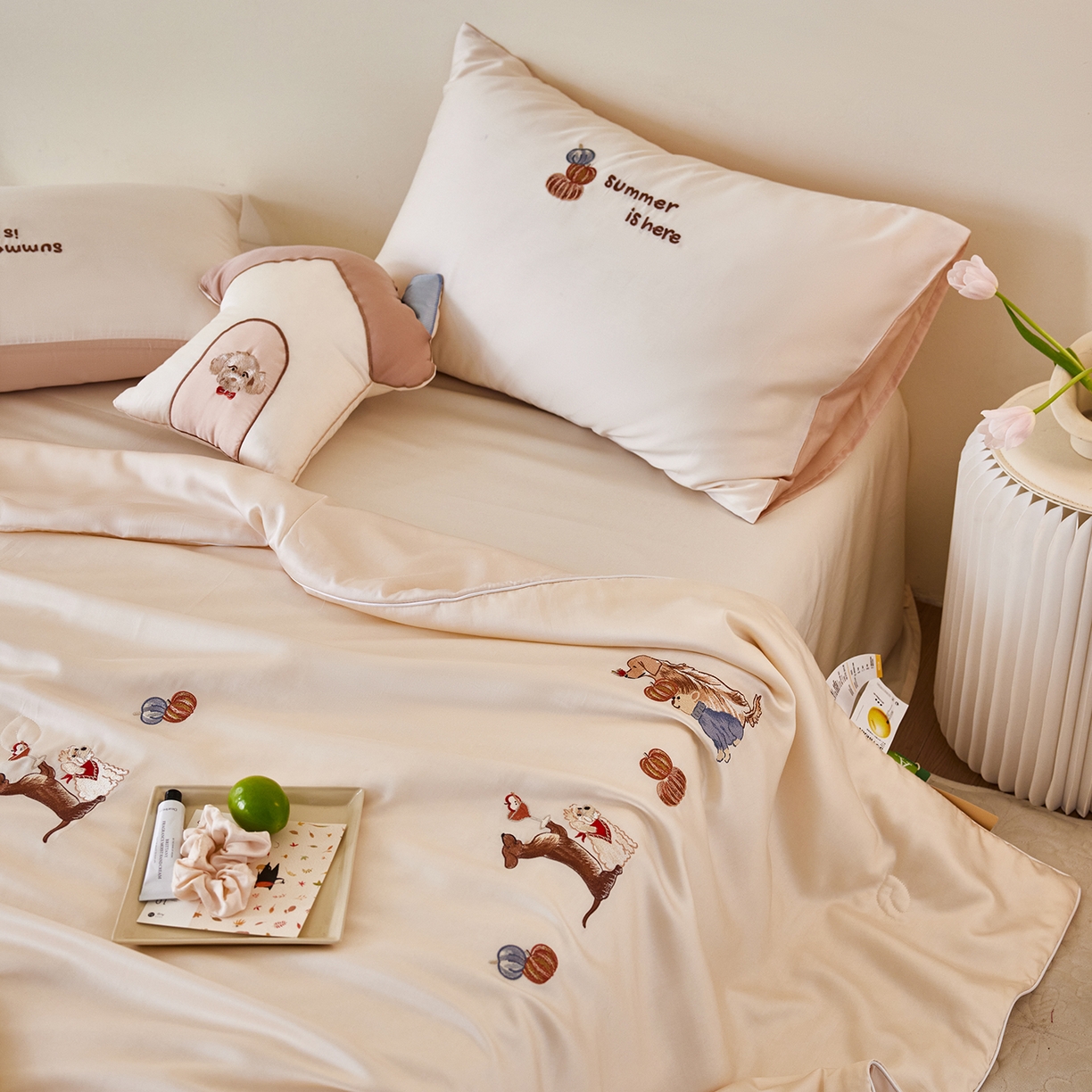 91家纺网 家纺一手货源 找家纺 安莱生活 2026新款50天丝大豆棉夏被空调被夏凉被萌宠甜夏系列 南瓜小狗