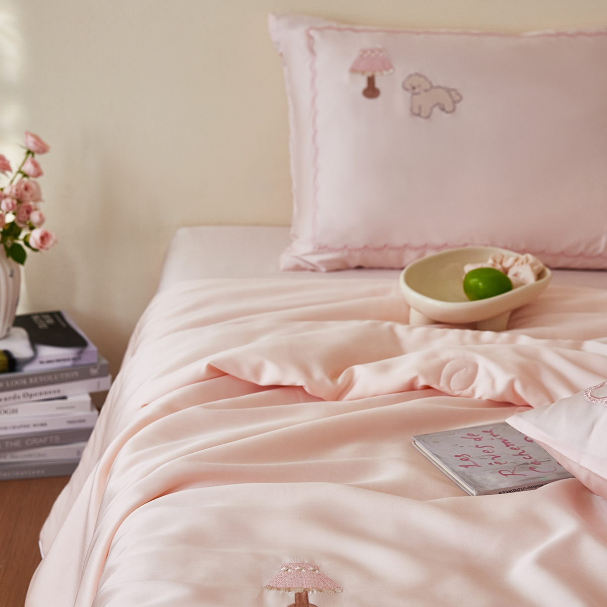 91家纺网 家纺一手货源 找家纺 安莱生活 2026新款50天丝大豆棉夏被空调被夏凉被萌宠甜夏系列 甜粉小卧