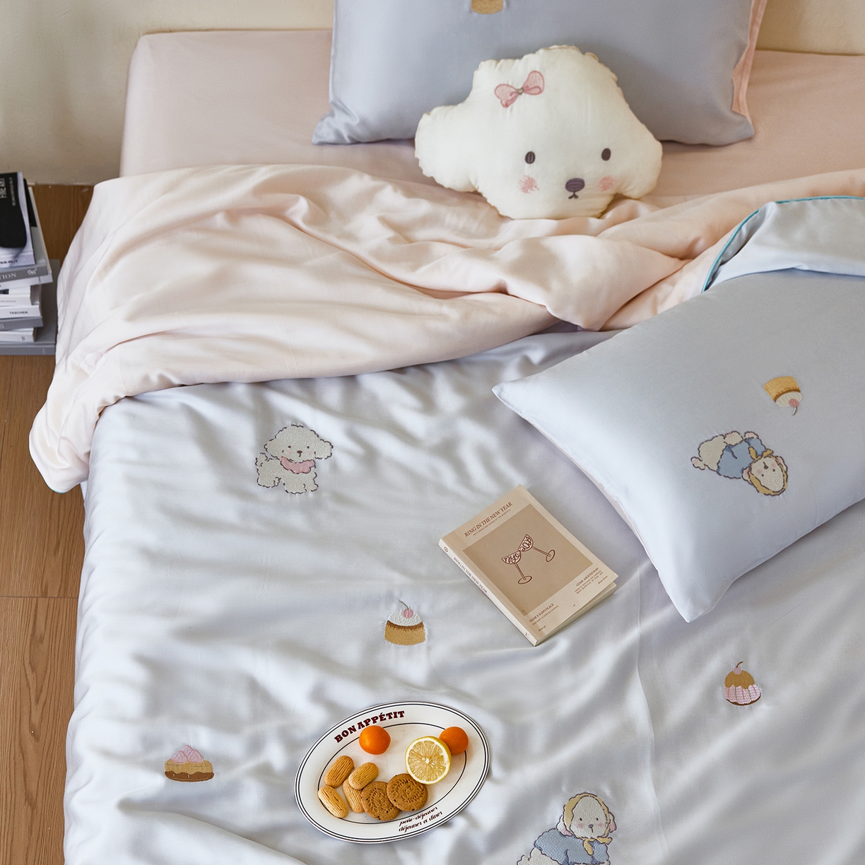 91家纺网 家纺一手货源 找家纺 安莱生活 2026新款50天丝大豆棉夏被空调被夏凉被萌宠甜夏系列 蓝汪浅夏