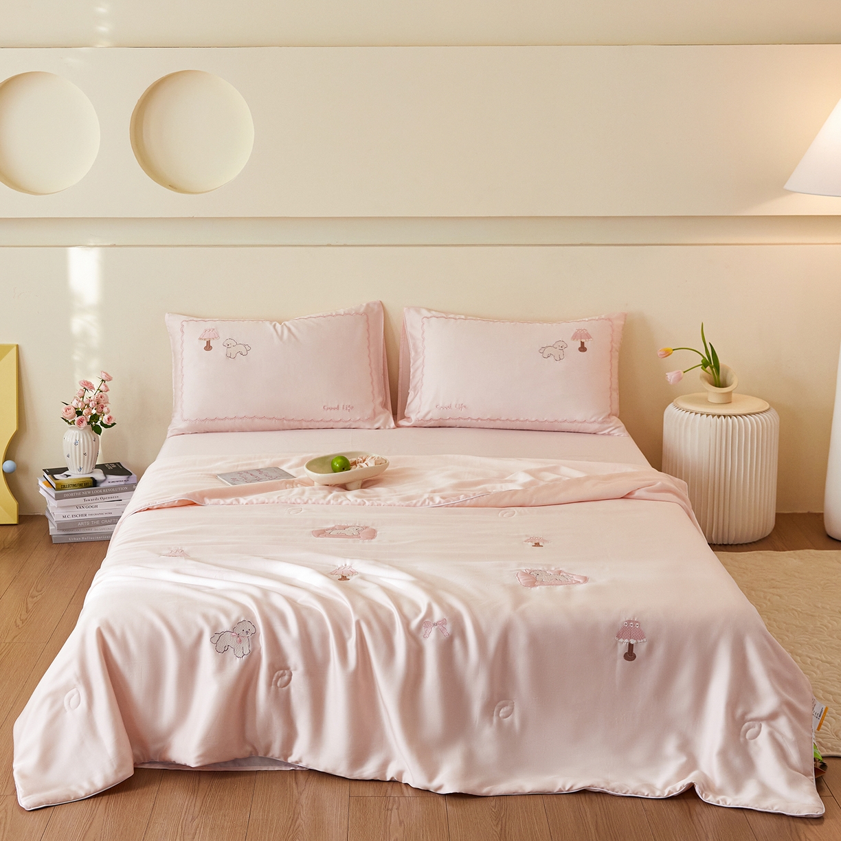 91家纺网 家纺一手货源 找家纺 安莱生活 2026新款50天丝大豆棉夏被空调被夏凉被萌宠甜夏系列 甜粉小卧