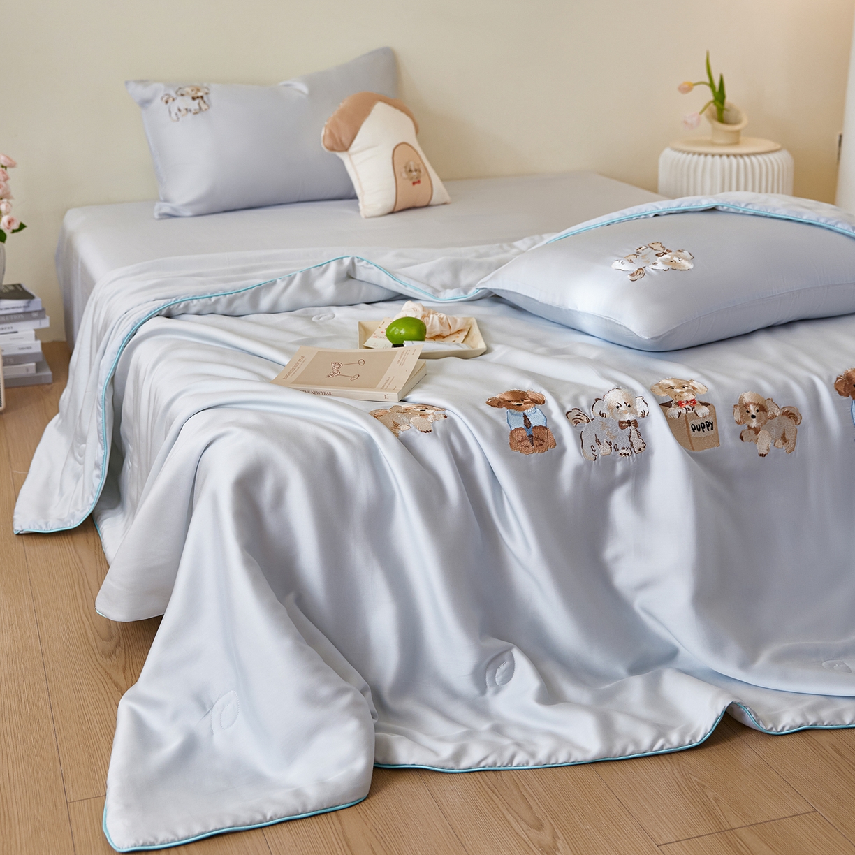 91家纺网 家纺一手货源 找家纺 安莱生活 2026新款50天丝大豆棉夏被空调被夏凉被萌宠甜夏系列 奶汪派对