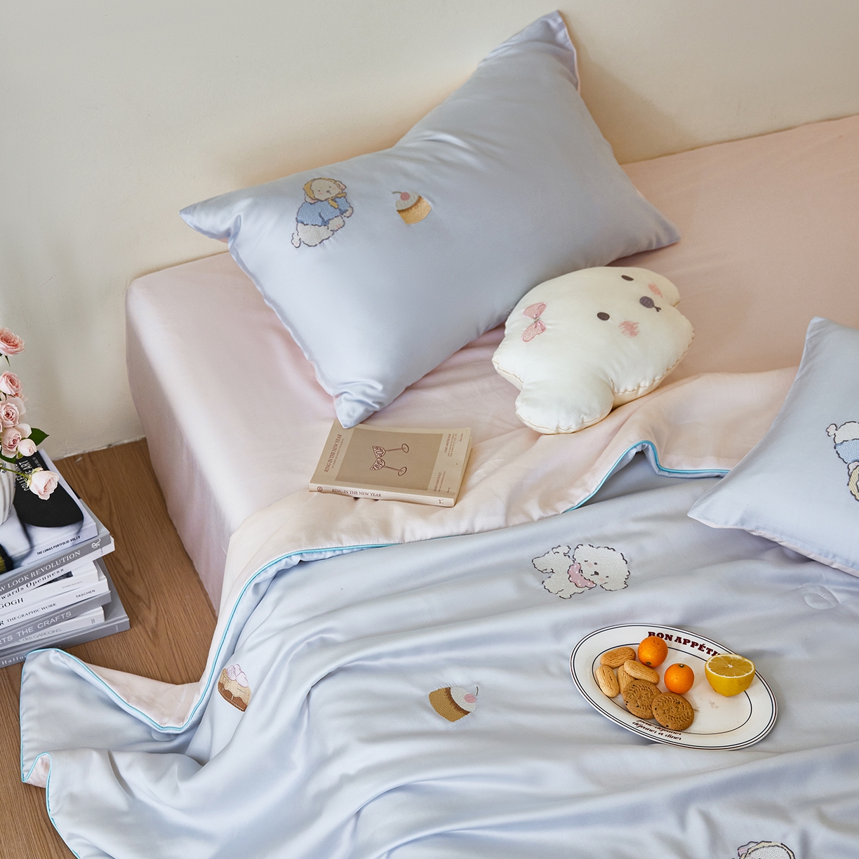 91家纺网 家纺一手货源 找家纺 安莱生活 2026新款50天丝大豆棉夏被空调被夏凉被萌宠甜夏系列 蓝汪浅夏