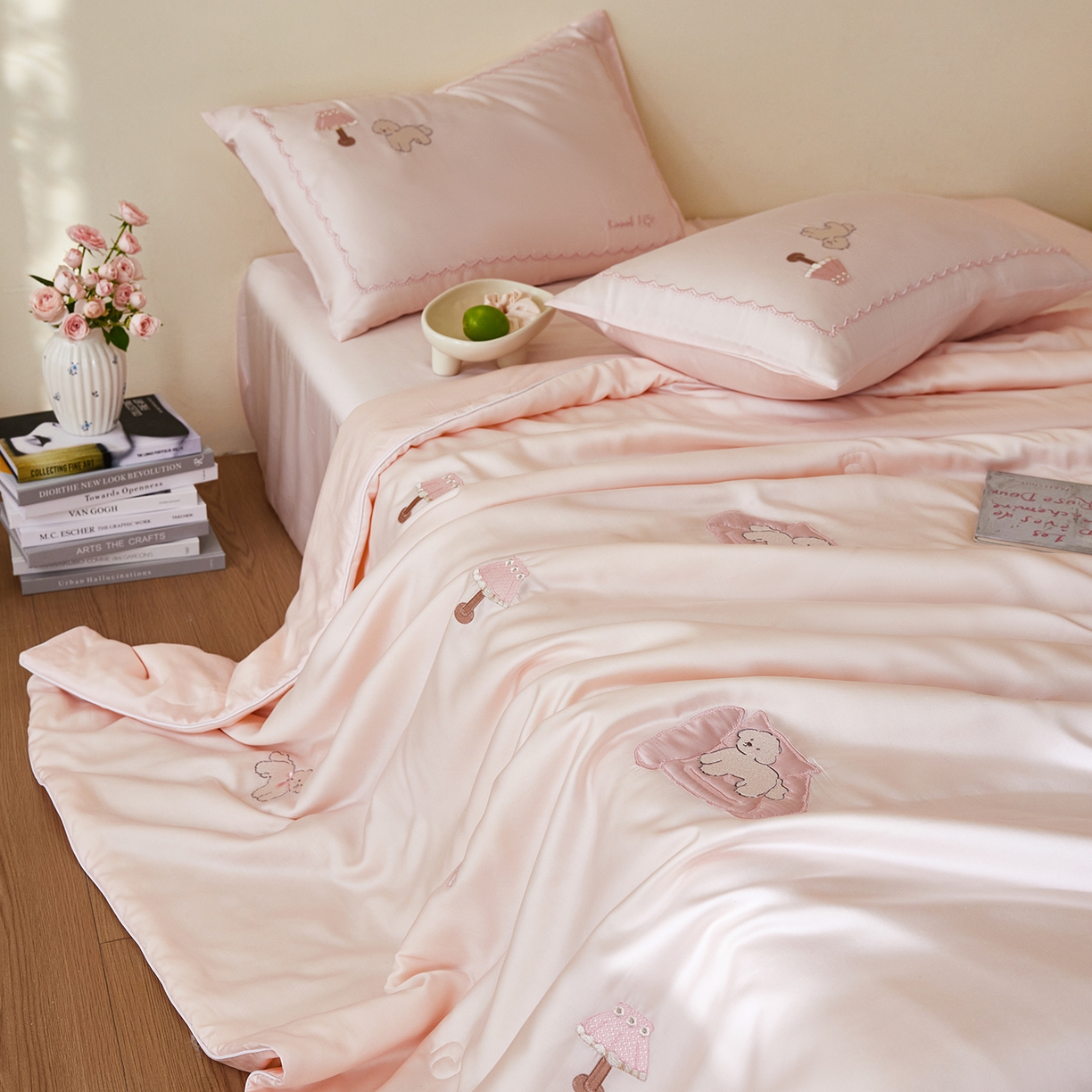 91家纺网 家纺一手货源 找家纺 安莱生活 2026新款50天丝大豆棉夏被空调被夏凉被萌宠甜夏系列 甜粉小卧