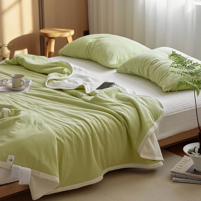 91家纺网 家纺一手货源 找家纺 安莱生活 2026新款全棉云感针织棉双拼夏被空调被夏凉被 白茶双拼