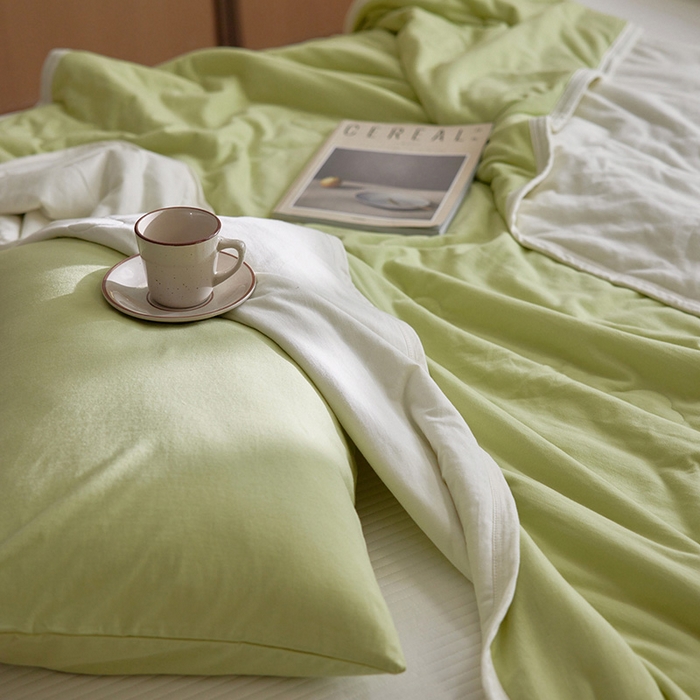 91家纺网 家纺一手货源 找家纺 安莱生活 2026新款全棉云感针织棉双拼夏被空调被夏凉被 白茶双拼