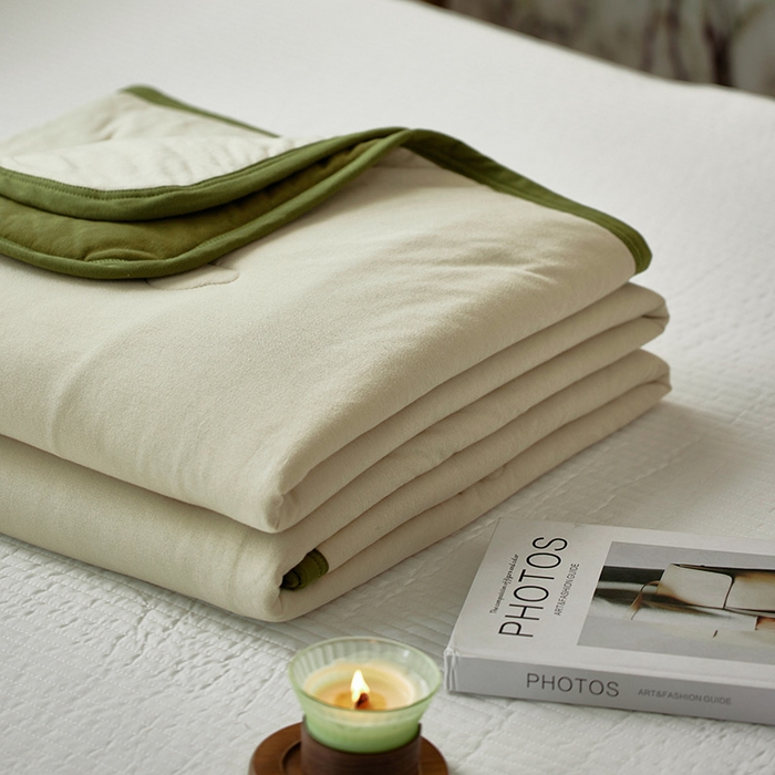 91家纺网 家纺一手货源 找家纺 安莱生活 2026新款全棉云感针织棉双拼夏被空调被夏凉被 桉树绿双拼