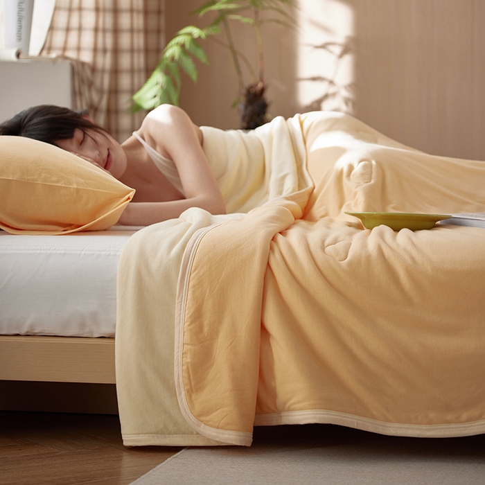 91家纺网 家纺一手货源 找家纺 安莱生活 2026新款全棉云感针织棉双拼夏被空调被夏凉被 奶油橘双拼