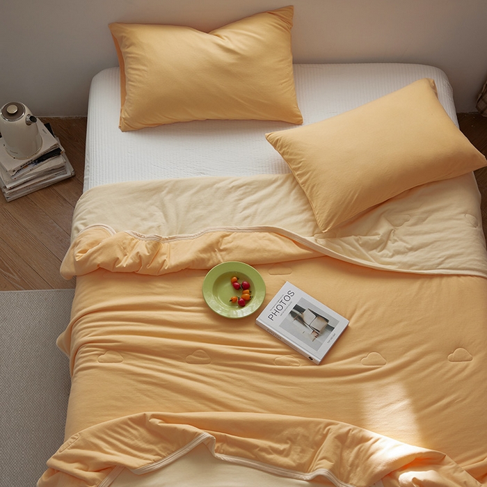 91家纺网 家纺一手货源 找家纺 安莱生活 2026新款全棉云感针织棉双拼夏被空调被夏凉被 奶油橘双拼