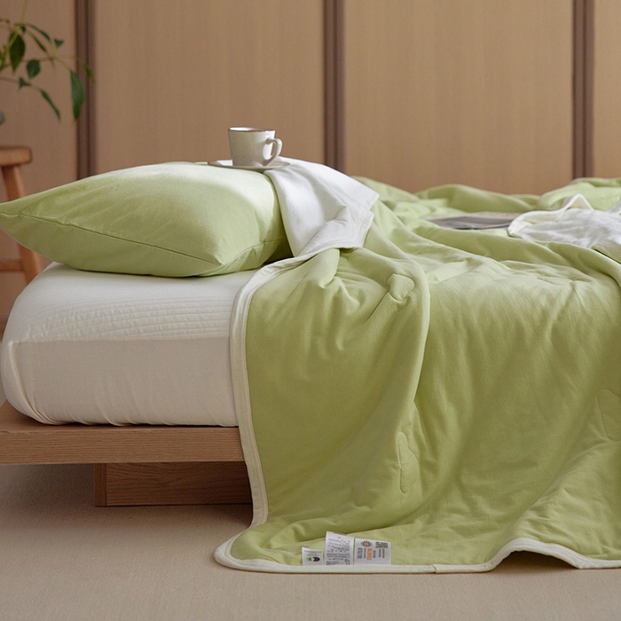 91家纺网 家纺一手货源 找家纺 安莱生活 2026新款全棉云感针织棉双拼夏被空调被夏凉被 白茶双拼