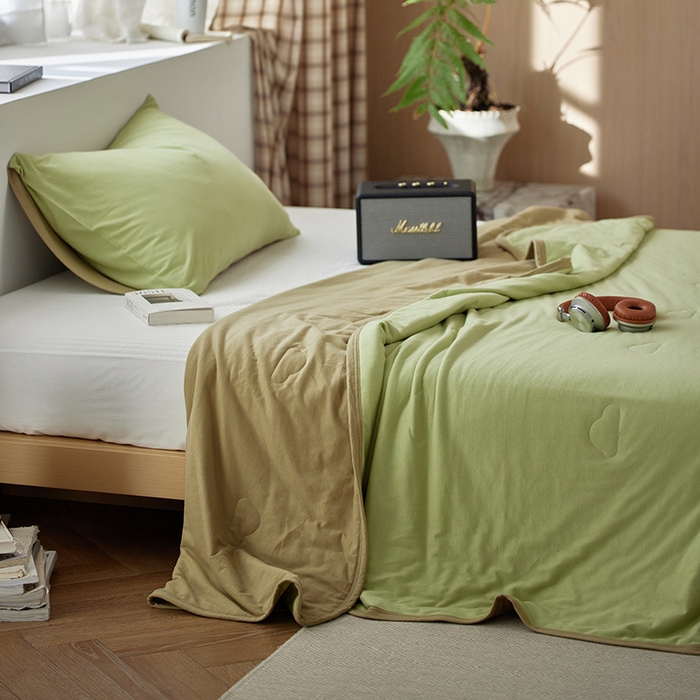 91家纺网 家纺一手货源 找家纺 安莱生活 2026新款全棉云感针织棉双拼夏被空调被夏凉被 翠暖双拼