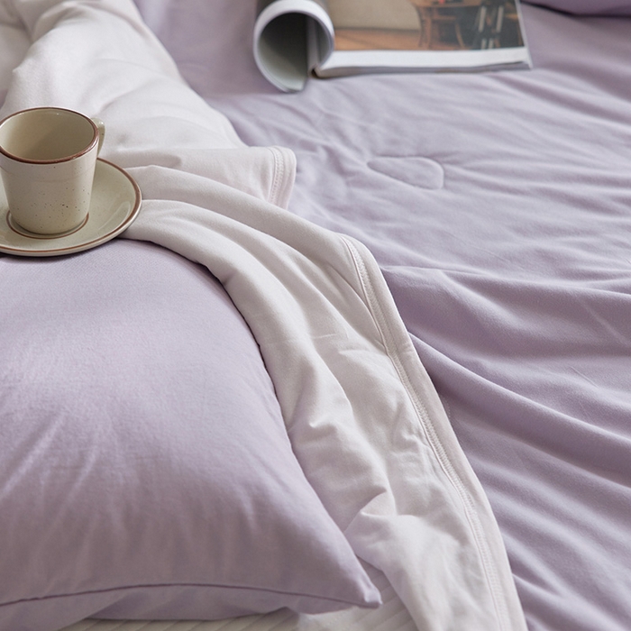 91家纺网 家纺一手货源 找家纺 安莱生活 2026新款全棉云感针织棉双拼夏被空调被夏凉被 芋紫粉双拼