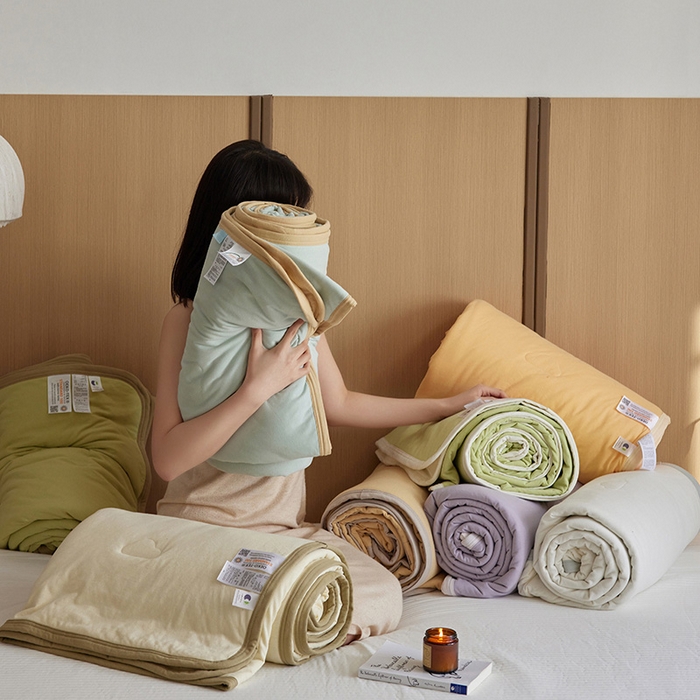 91家纺网 家纺一手货源 找家纺 安莱生活 2026新款全棉云感针织棉双拼夏被空调被夏凉被 组合图仅供参考不可下单