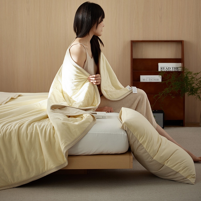 91家纺网 家纺一手货源 找家纺 安莱生活 2026新款全棉云感针织棉双拼夏被空调被夏凉被 菁甘绿双拼