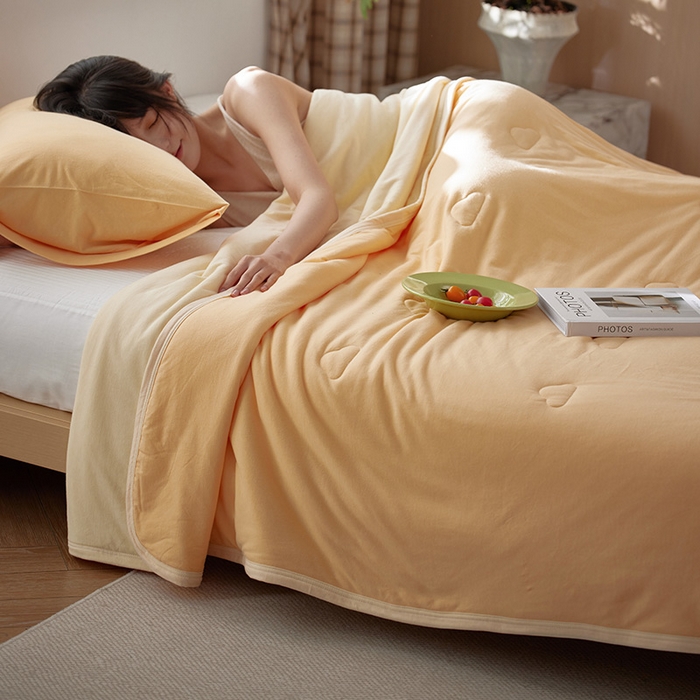 91家纺网 家纺一手货源 找家纺 安莱生活 2026新款全棉云感针织棉双拼夏被空调被夏凉被 奶油橘双拼