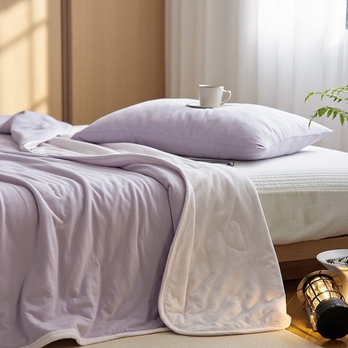 91家纺网 家纺一手货源 找家纺 安莱生活 2026新款全棉云感针织棉双拼夏被空调被夏凉被 芋紫粉双拼