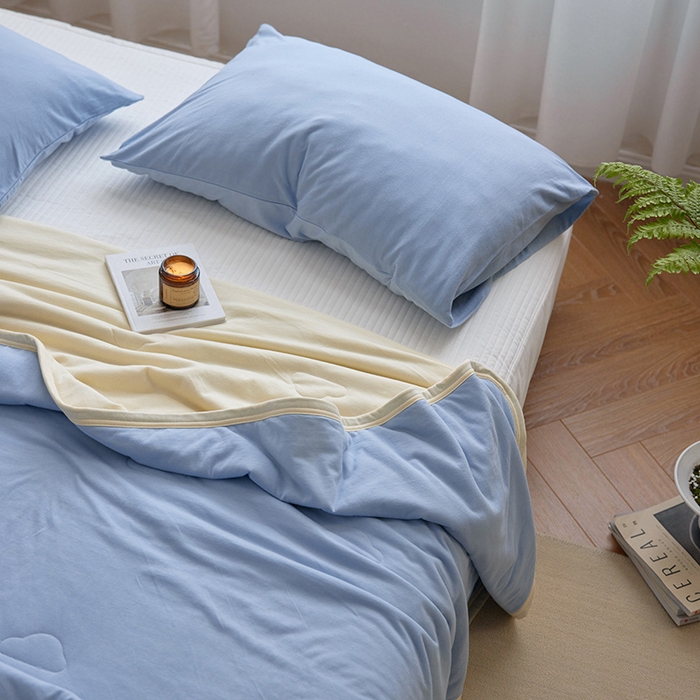 91家纺网 家纺一手货源 找家纺 安莱生活 2026新款全棉云感针织棉双拼夏被空调被夏凉被 婴儿蓝双拼