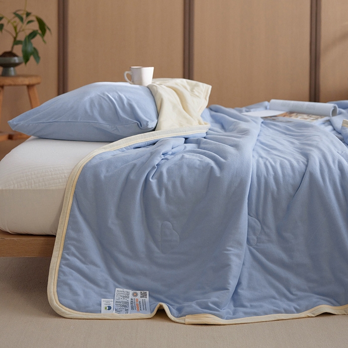 91家纺网 家纺一手货源 找家纺 安莱生活 2026新款全棉云感针织棉双拼夏被空调被夏凉被 婴儿蓝双拼