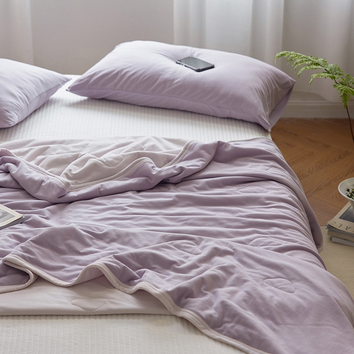 安莱生活 2026新款全棉云感针织棉双拼夏被空调被夏凉被 芋紫粉双拼