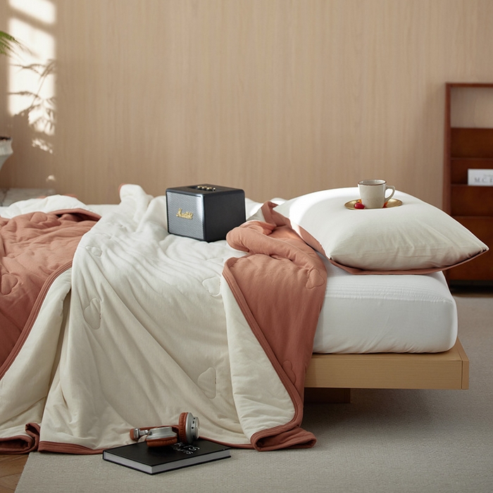 91家纺网 家纺一手货源 找家纺 安莱生活 2026新款全棉云感针织棉双拼夏被空调被夏凉被 椰慕双拼