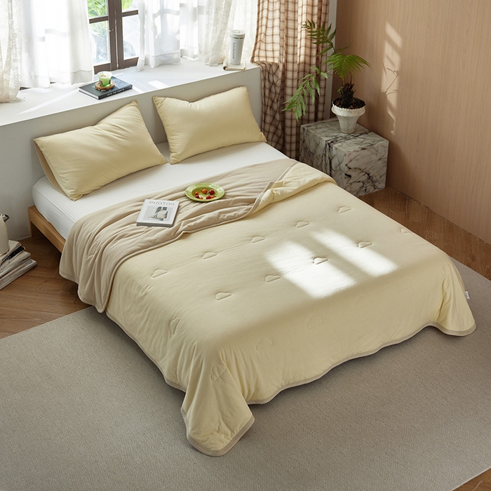 91家纺网 家纺一手货源 找家纺 安莱生活 2026新款全棉云感针织棉双拼夏被空调被夏凉被 菁甘绿双拼