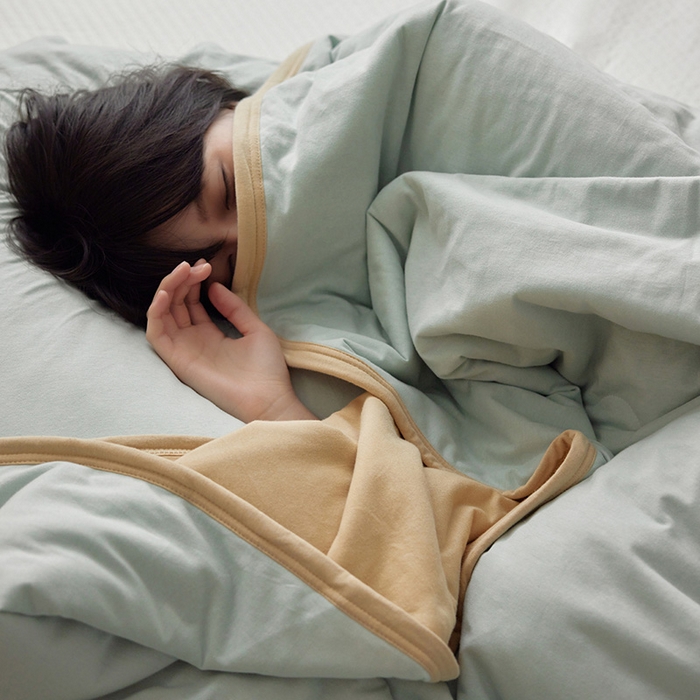 91家纺网 家纺一手货源 找家纺 安莱生活 2026新款全棉云感针织棉双拼夏被空调被夏凉被 奶豆绿双拼